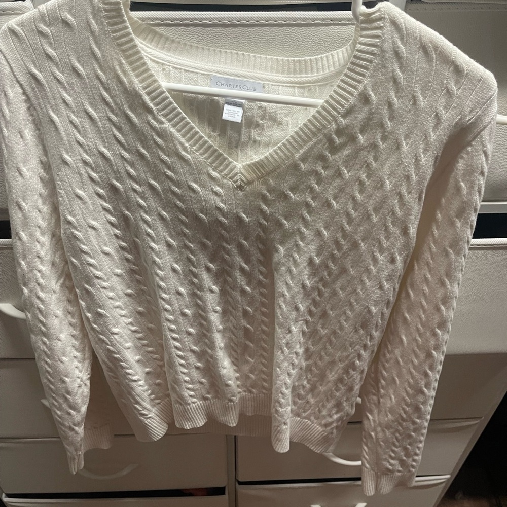 Charter Club Cream Cable Knit V-Neck Sweater